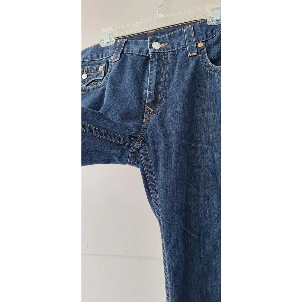 True Religion World Tour Men's Straight Flap Blue Jeans 100% Cotton Size 38x33